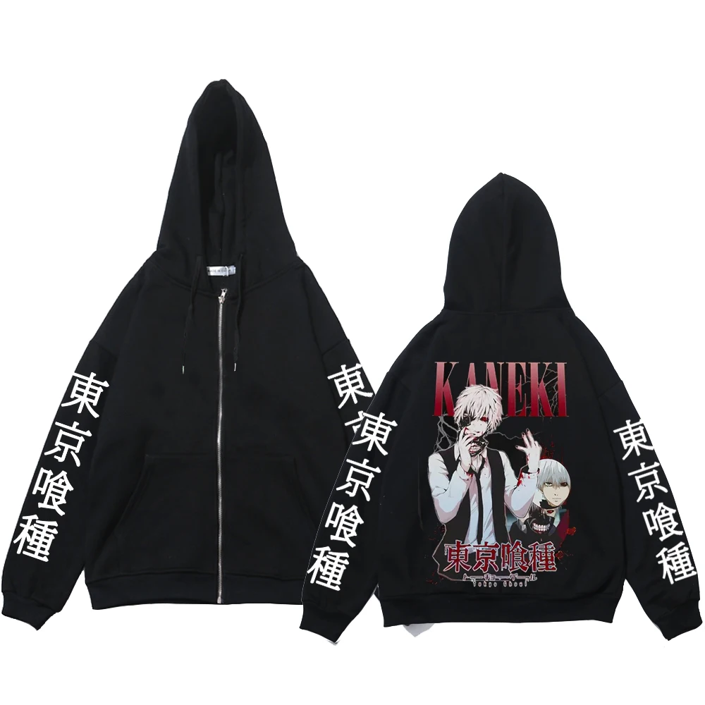 Kaneki Ken Graphic Printed Hooded Anime Tokyo Ghoul Sweatshirt Men Women Manga Zip Up Hoodies Harajuku Unisex Zipper Jacket