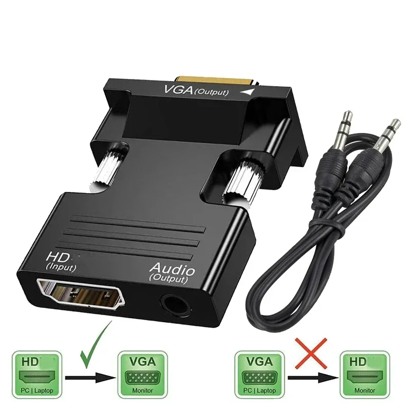 HDMI-compatible To VGA Converter With 3.5mm Audio Cable For PS4 PC Laptop TV Monitor Projector 1080P VGA Female To HD Male Adapt