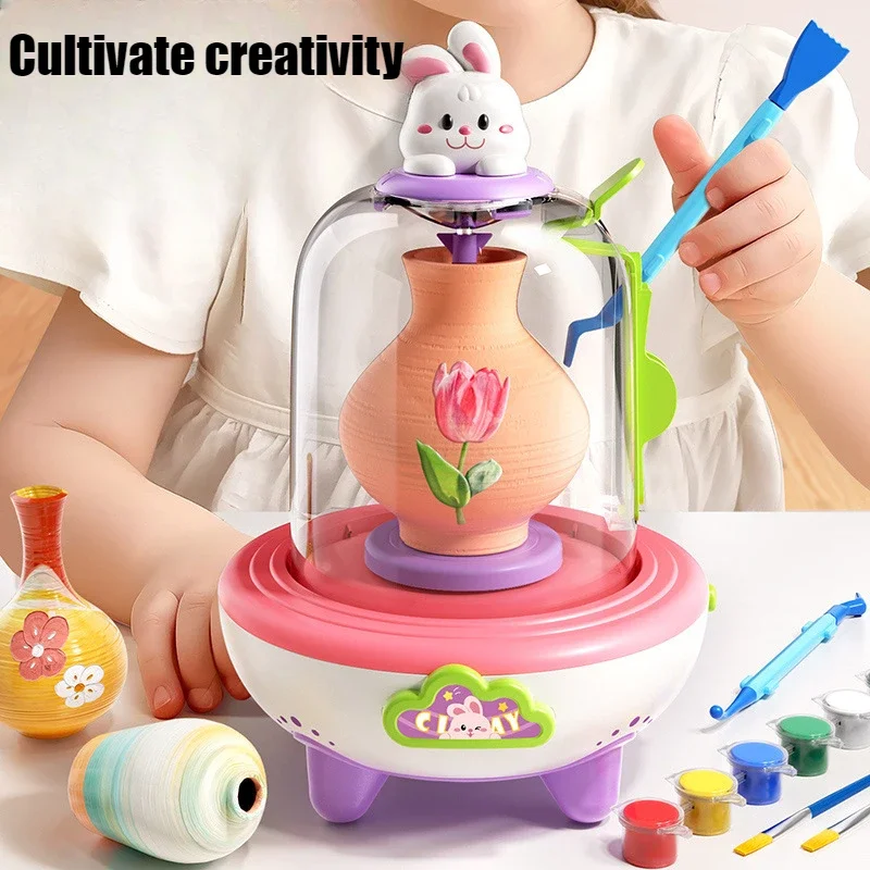 Children Craft Toys Fingertip Electric Pottery Machine DIYHandmade Production Clay Turntable Clay Making Embryo Pulling Machine