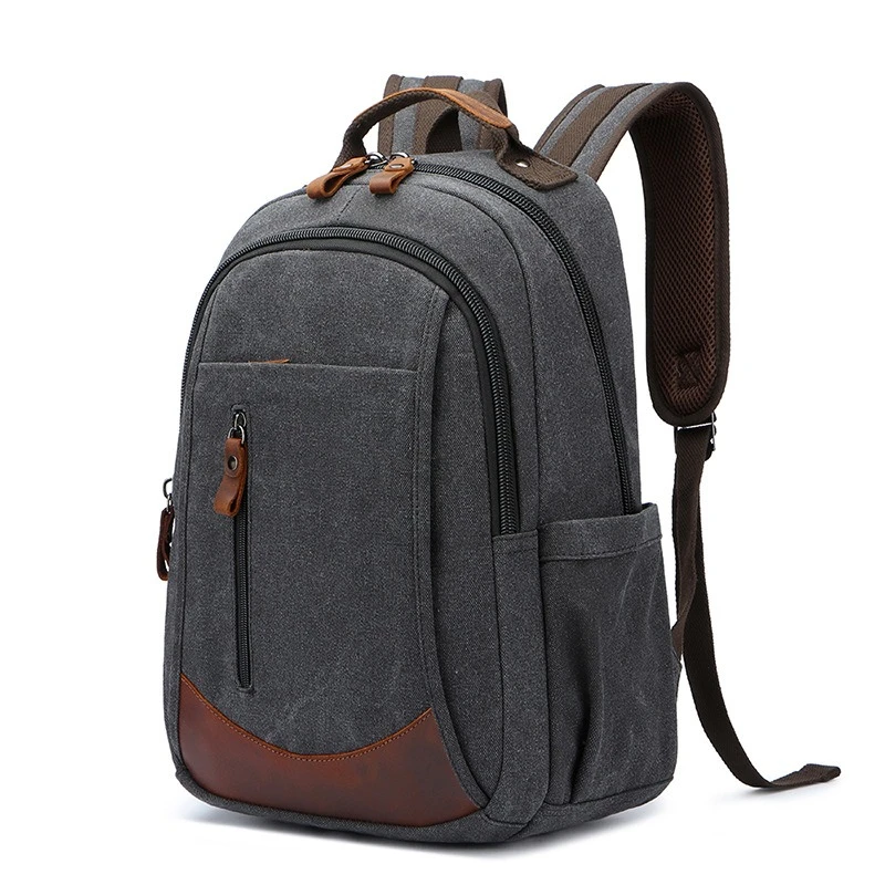 

Nesitu Highend Green Grey Blue Black Coffee Vintage Genuine Leather Canvas 14 inch Laptop Women Men Backpack Travel Bag M6344-1