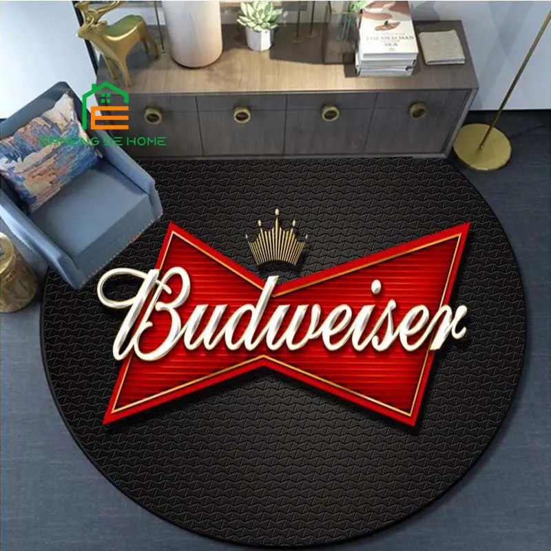 Budweiser Pattern Flannel Round Rug for Bedroom Non-slip Carpets for Living Room Kitchen Mats for Floor 5 Sizes