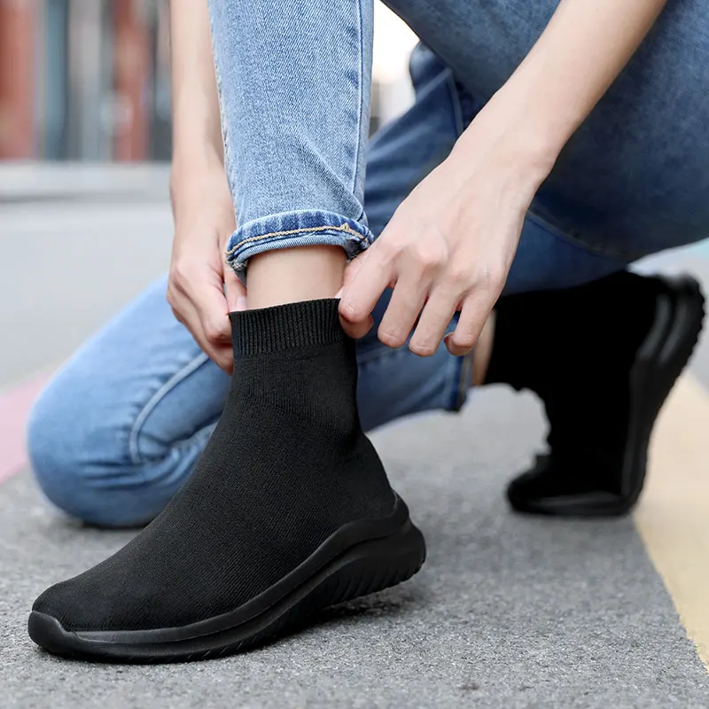 Summer Black Socks Sneakers Men Slip on Sports Shoes Man Flats Fashion Unisex Breathable 2024 Adult Casual Women shoe Large Size