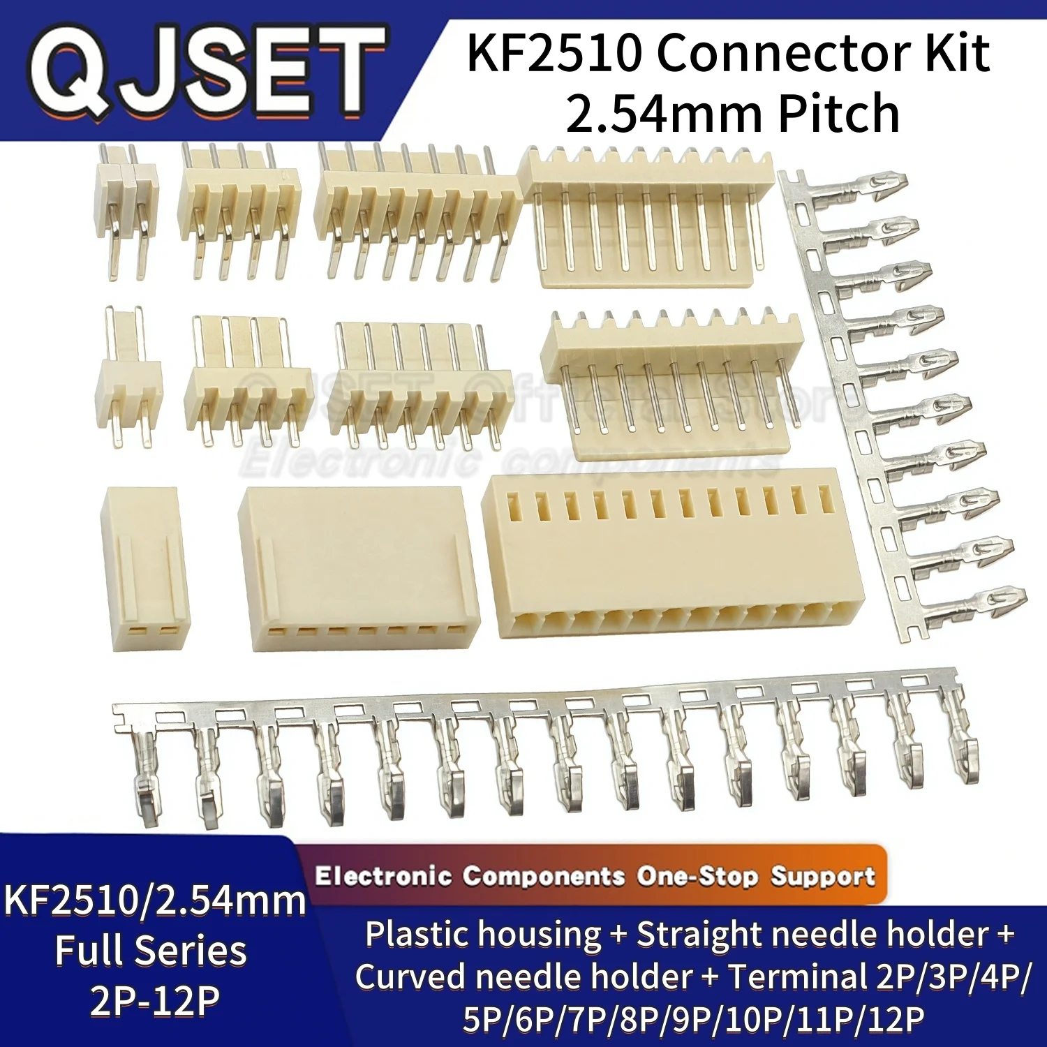 

20Set KF2510 Connector 2.54mm Pitch 2p/3p/4p/5p/6p/7/8/9/10/11/12Pin housing+straight needle/curved needle seat+terminal KF-2510