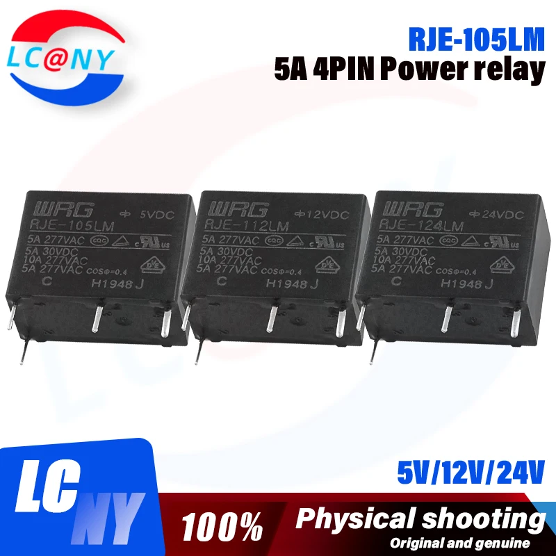 1Pcs New WRG Relay RJE-105LM RJE-112LM RJE-124LM 10A 4PIN 5V 12V 24V Power relay Replaceable HF33F JZC-33F-G-005 012 024-ZS3