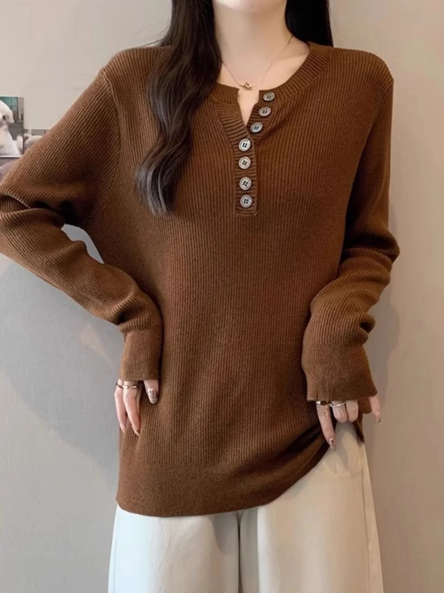 

plus Size Women's Faionable Long Sve Knitwear Loose Base Layer Top Slimming Versatile Bot irt Spring 2026 Trend