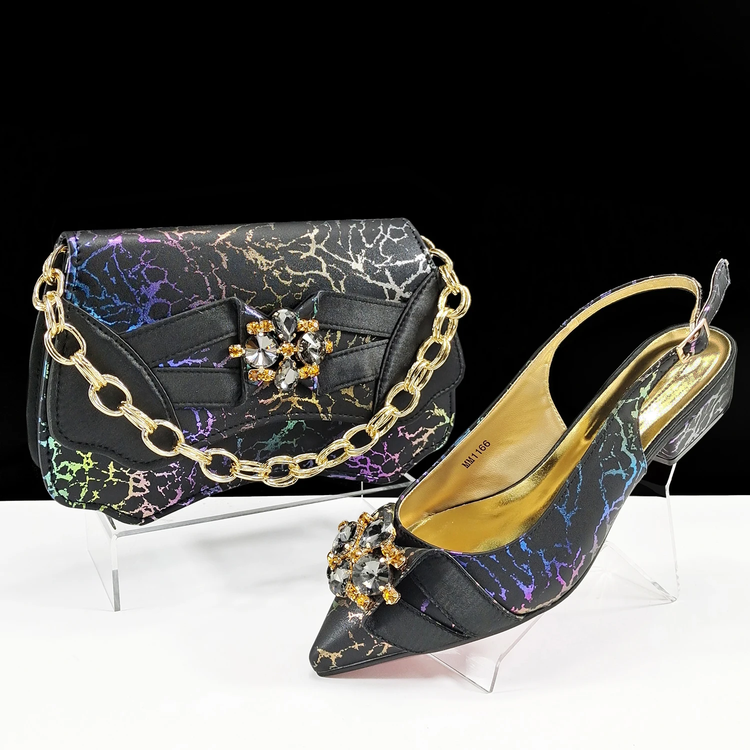 

Модное летнее украшенное стразами туфлями и сумкой в тон, комплект нигерийских женских туфель на высоком каблуке и сумка для вечеринки