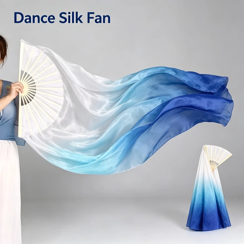 Women Gradient Color Dance Practice Silk Fan Veil 1.8M Long Chinese Style Rayon Handheld Stage Performance Show Props Festival