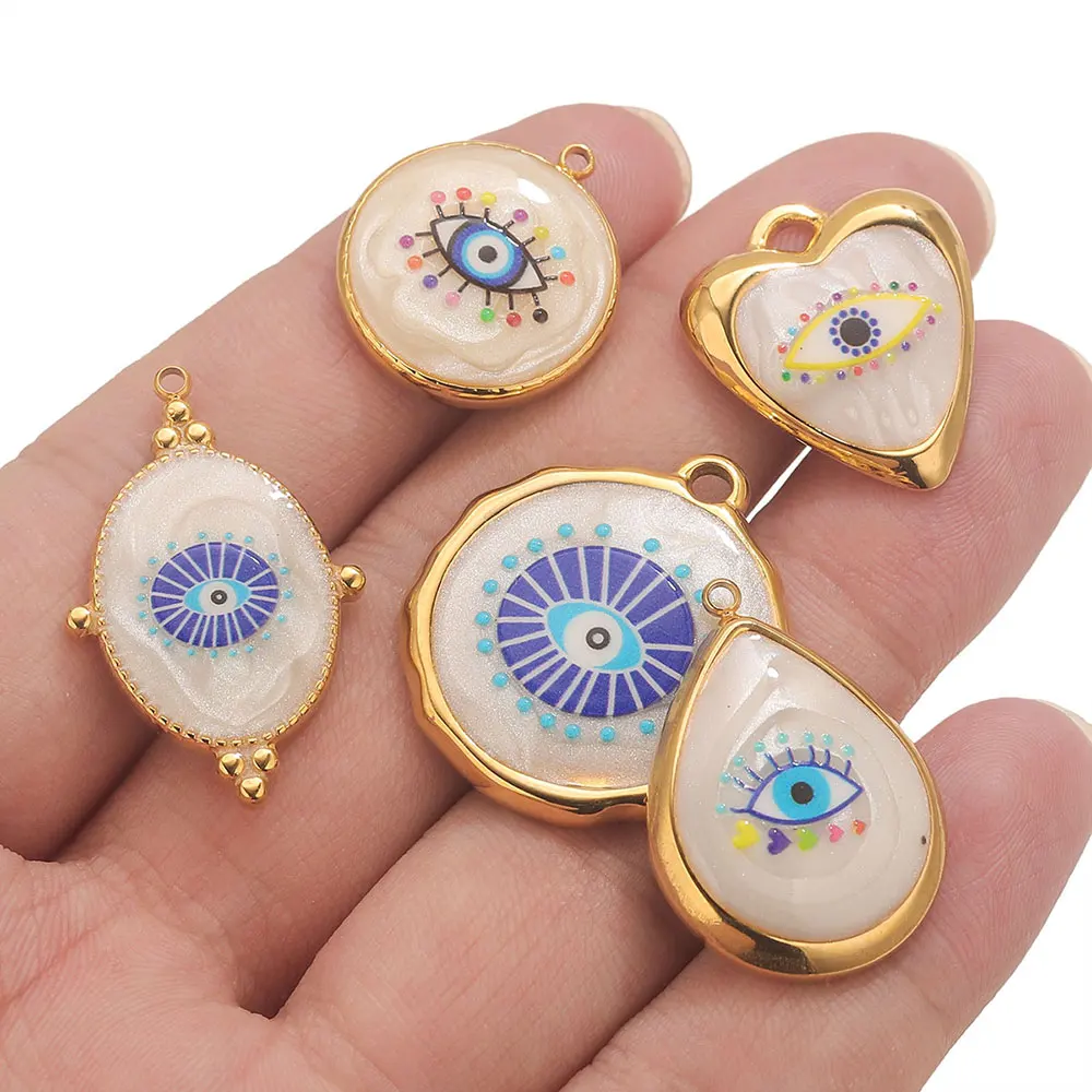3PCS Stainless Steel Blue White Evil's Eye Charms Parts Jewelry Making Accessories Connector DIY Earring Bracelet Wholesale Cute view 5