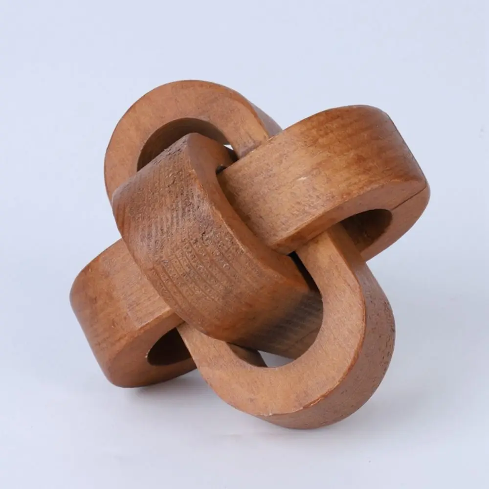 Boho Style Art Craft Wood Knot Ornament Hand-carved 3-Link Chain Wooden Buckle Handmade Wooden Chain Ball Table