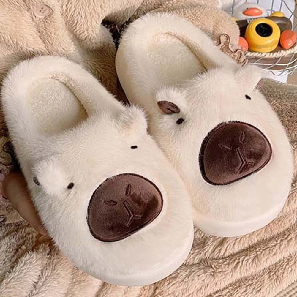 Zachte Capibara Harige Slippers Verdikte Antislip Cartoon Katoenen Slippers Dikke Zolen EVA Warmer Thuis Katoenen Schoenen Paar