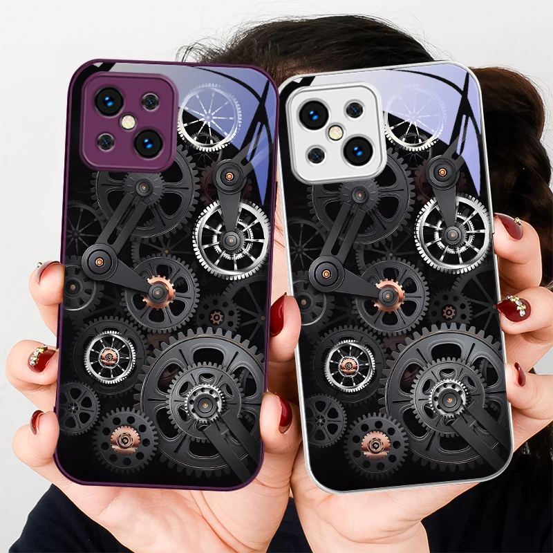 

Multiple Gear Clocks Fan For Find X5 X3 Lite Reno 6 4Z 5G OPPO A72 79 73 58 A54S OnePlus Nord N200 Tempered Glass Phone Case