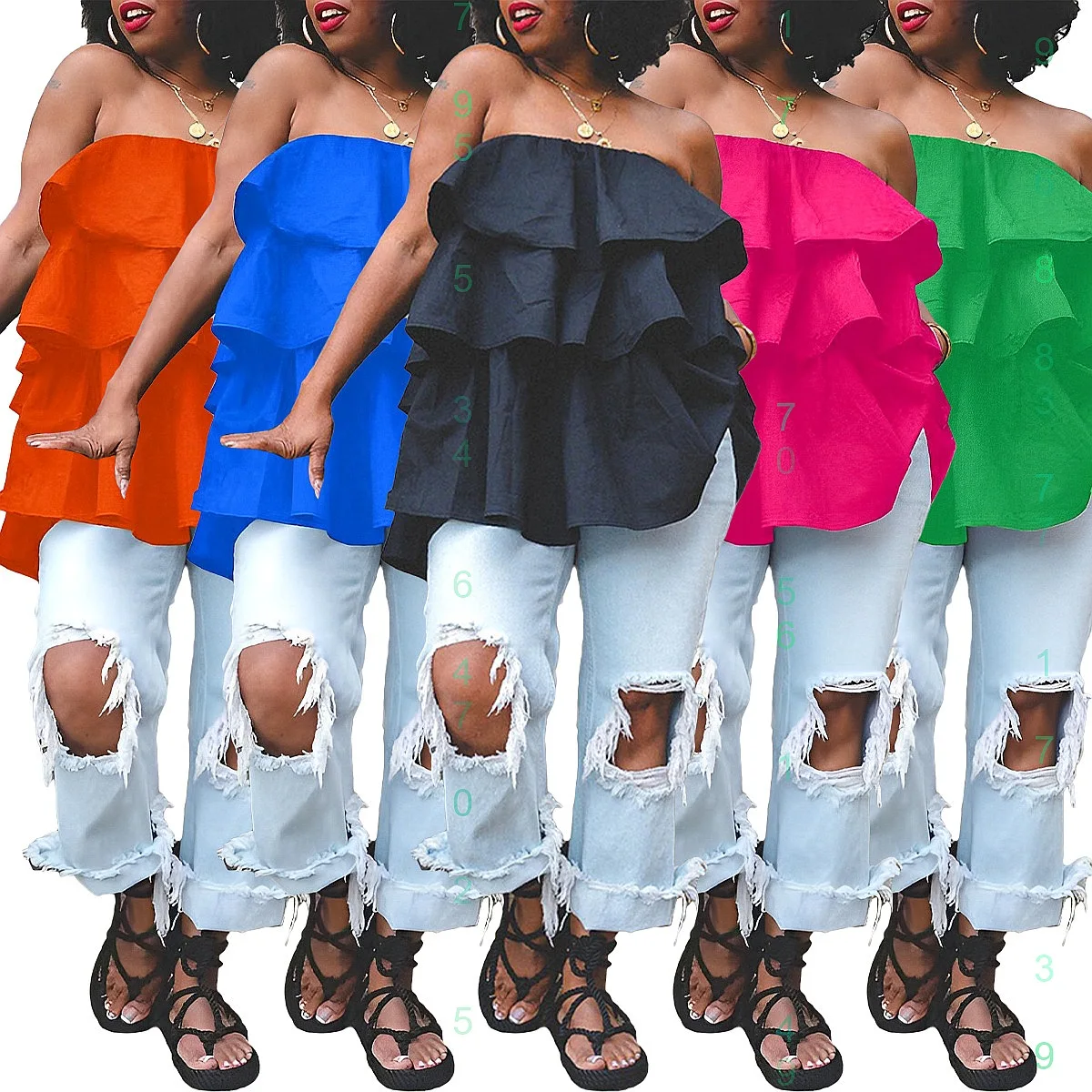 

Multilayer Ruffle Tube Top Blouse Shirt Tee Tops Blouses Spring Summer Matching Set