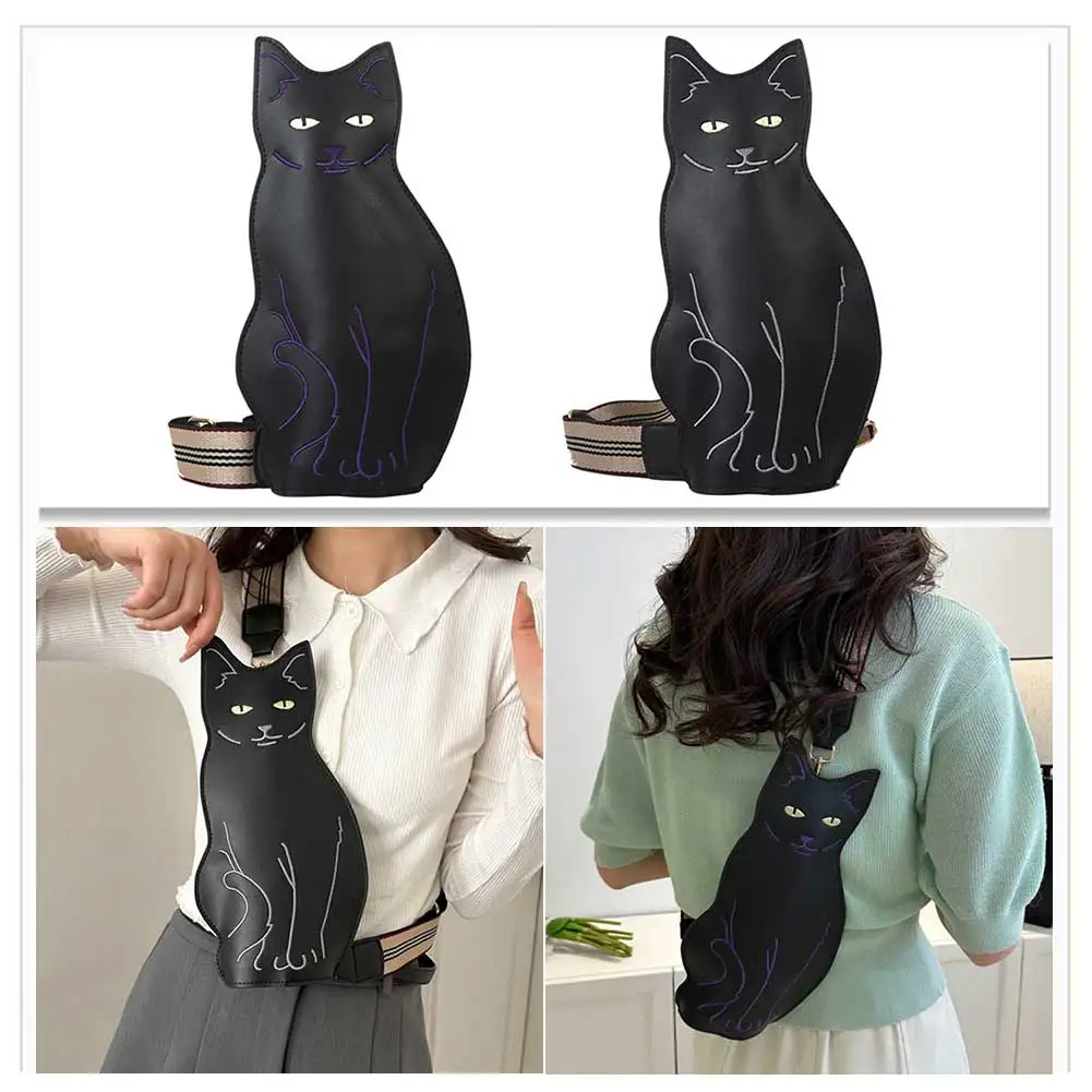 Bolso de hombro de PU con forma de gato para mujer, bolsa de cintura con cremallera, correa de hombro ajustable Simple, impermeable, Compras, Viajes