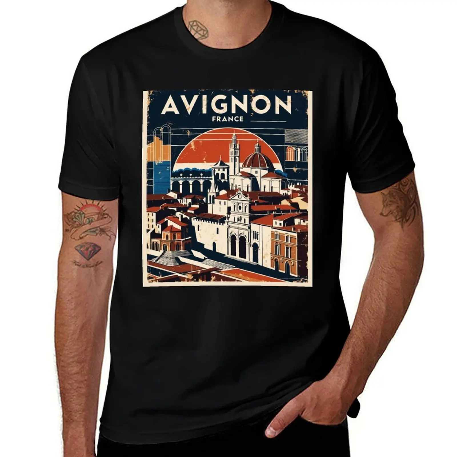 

Avignon France 1950s Vintage Travel Tourism T-Shirt animal prinfor boys tees vintage anime shirt men t shirts