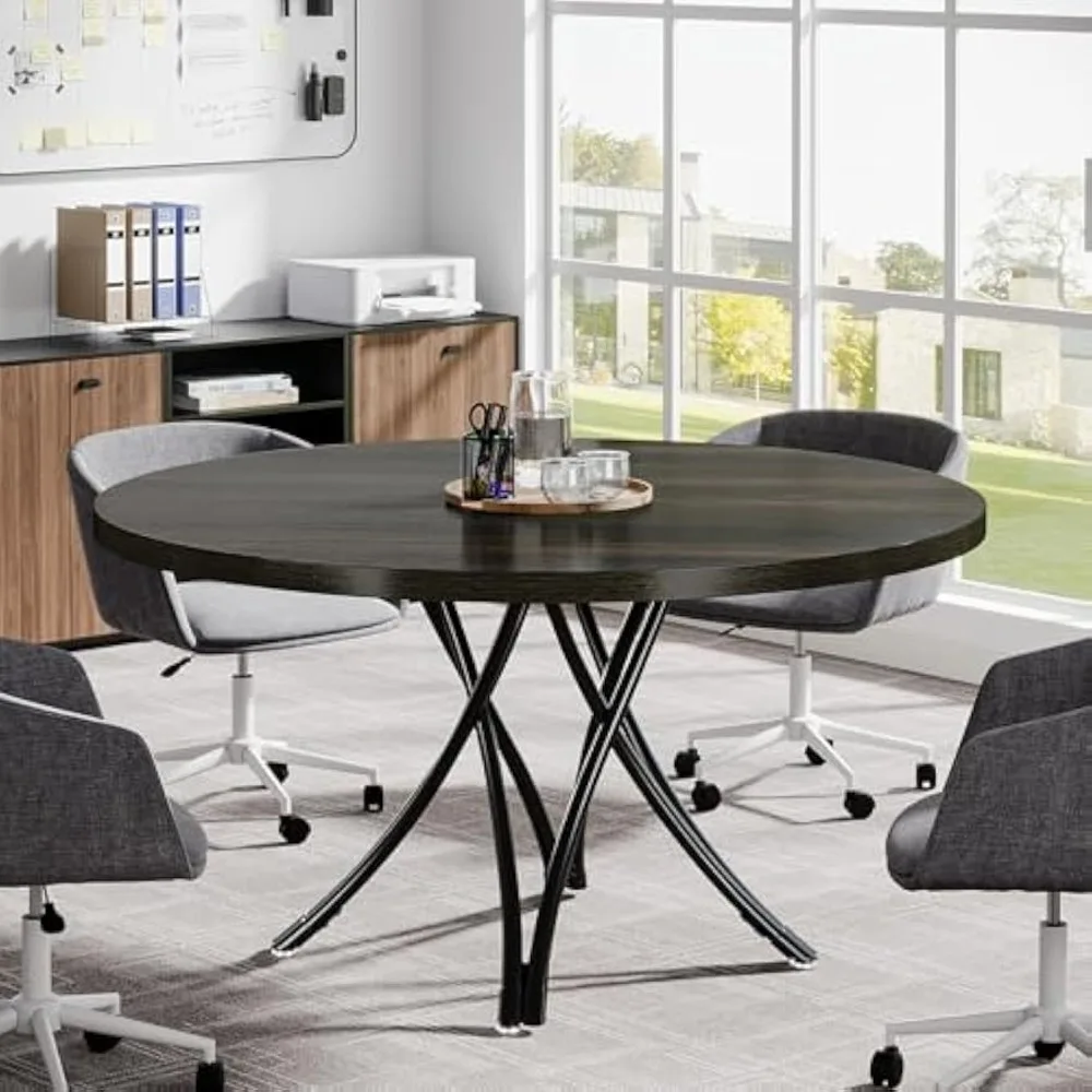 

47" Round Conference Table, Modern Business Meeting Table for Office – Black