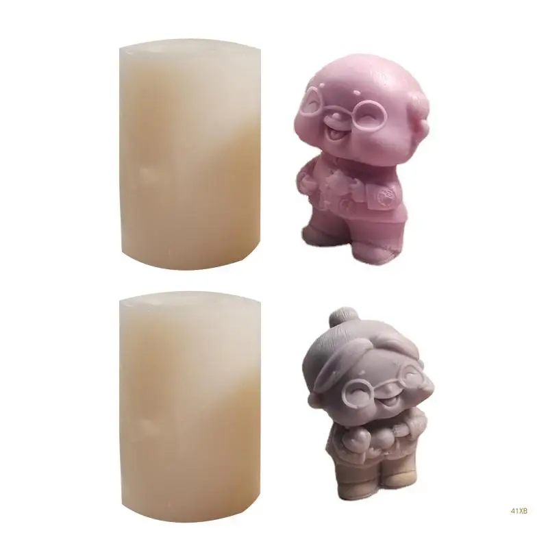 41XB Longevity Elderly Man Silicone Mold Grandpa Grandma Chocolate Fondant Epoxy Resin Mould Birthday Cakes Decorating Tool