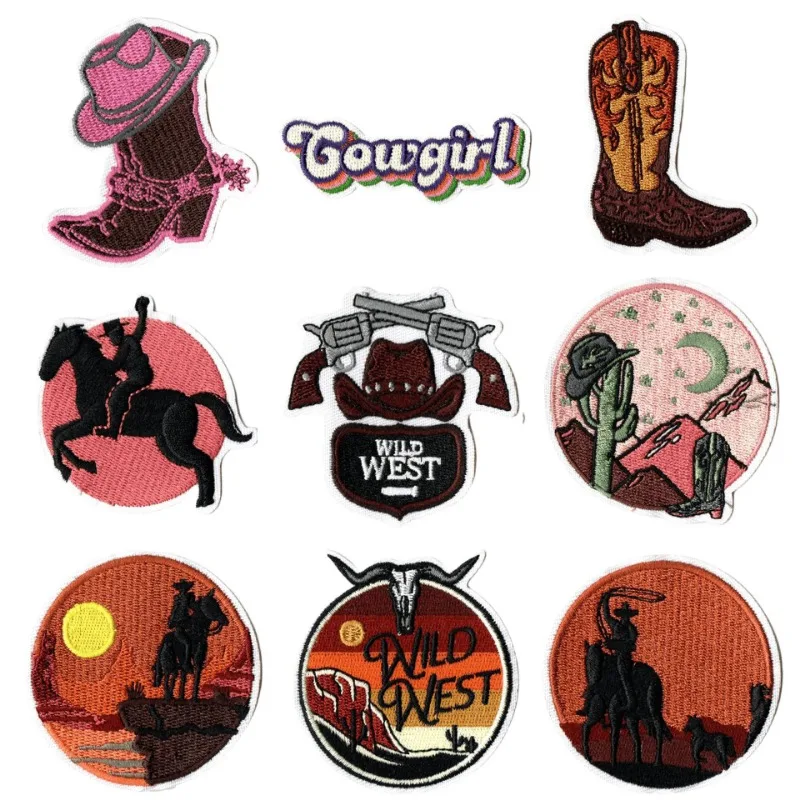 

Fashion Western Cowboy Iron On or Sew on Patches Cowboy Embroidered Patches for Hats Jackets Backpacks Clothing
