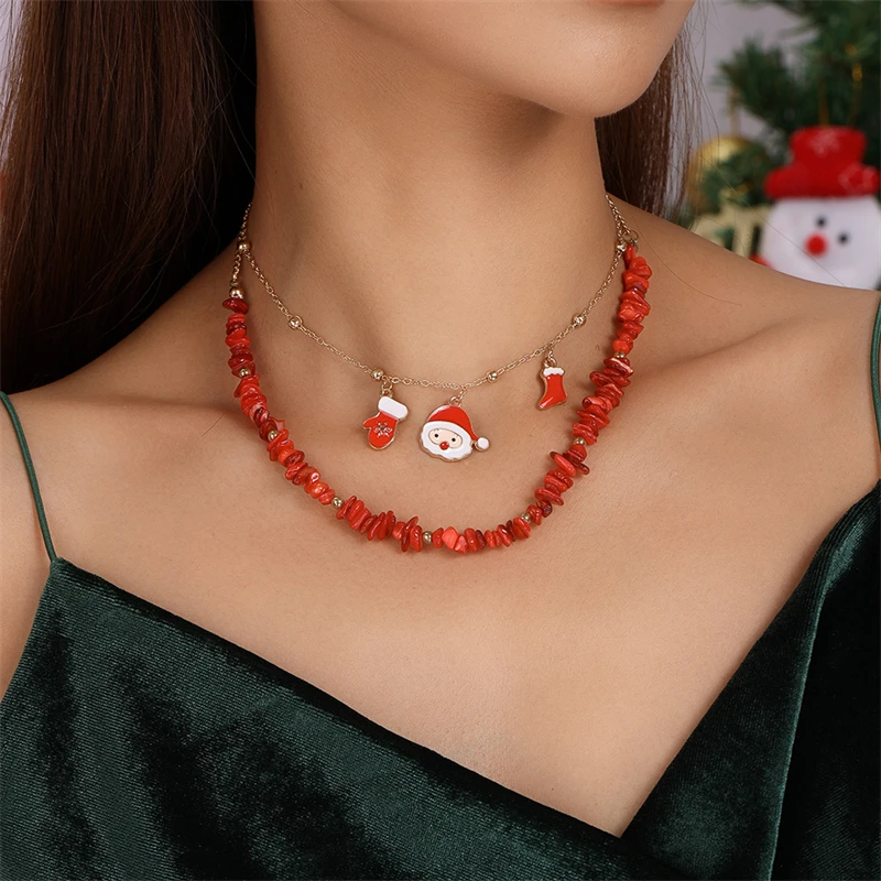 Modische handgefertigte Perlenkette für Damen, Weihnachtsanhänger mit Weihnachtsmann und Weihnachtsbaum, Halsketten für Mädchen, Neujahrsfest-Schmuck, Geschenke – Detail 7