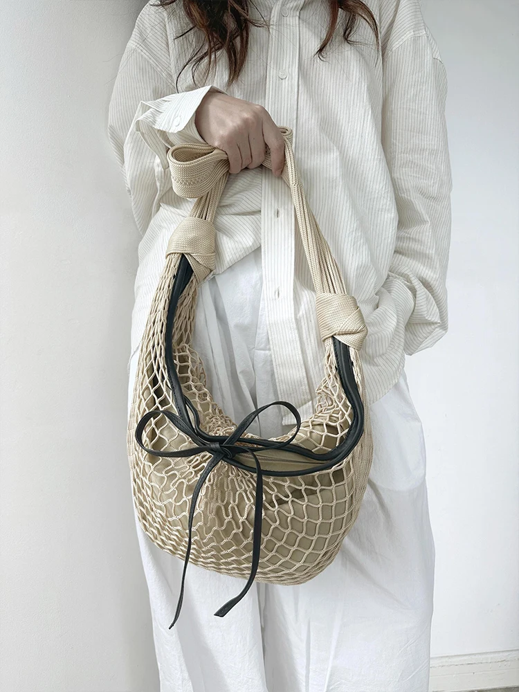 

2025 New French Style New Woven Hollowed Out Mesh Bag For Women Personalized High-end Feeling, One Shoulder Crossbody Bag Trendy