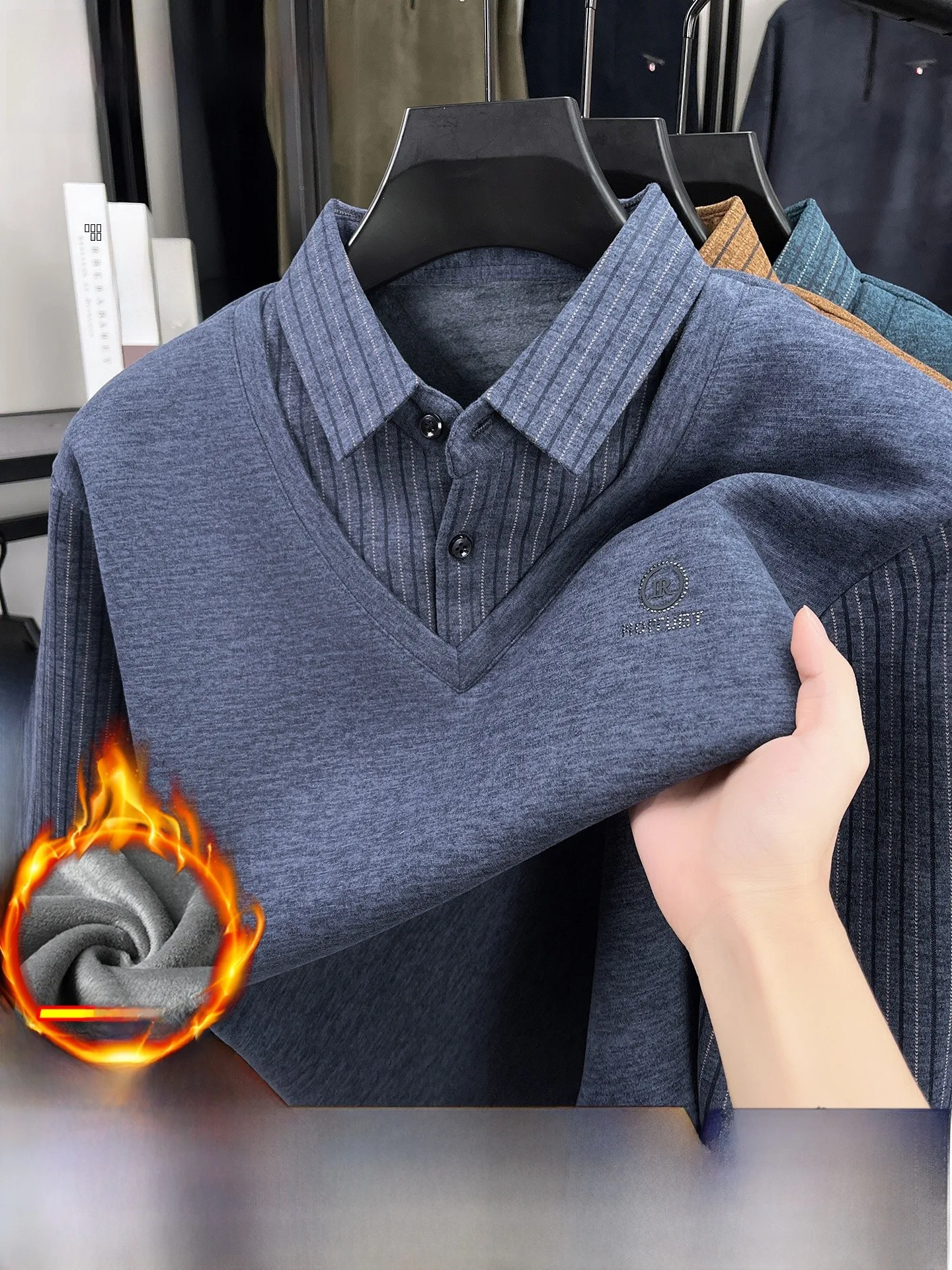 

Men's Fce Lined Thiened Knitted Sweater Casual Ne Long Sve T-irt Top Mid-aged Dad Clothes Polyester Fiber