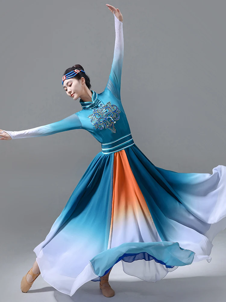 

Новый стиль: Женский этнический монгольский костюм для танцев, осенне-зимняя юбка, монгольская роба, одежда для танца Монту