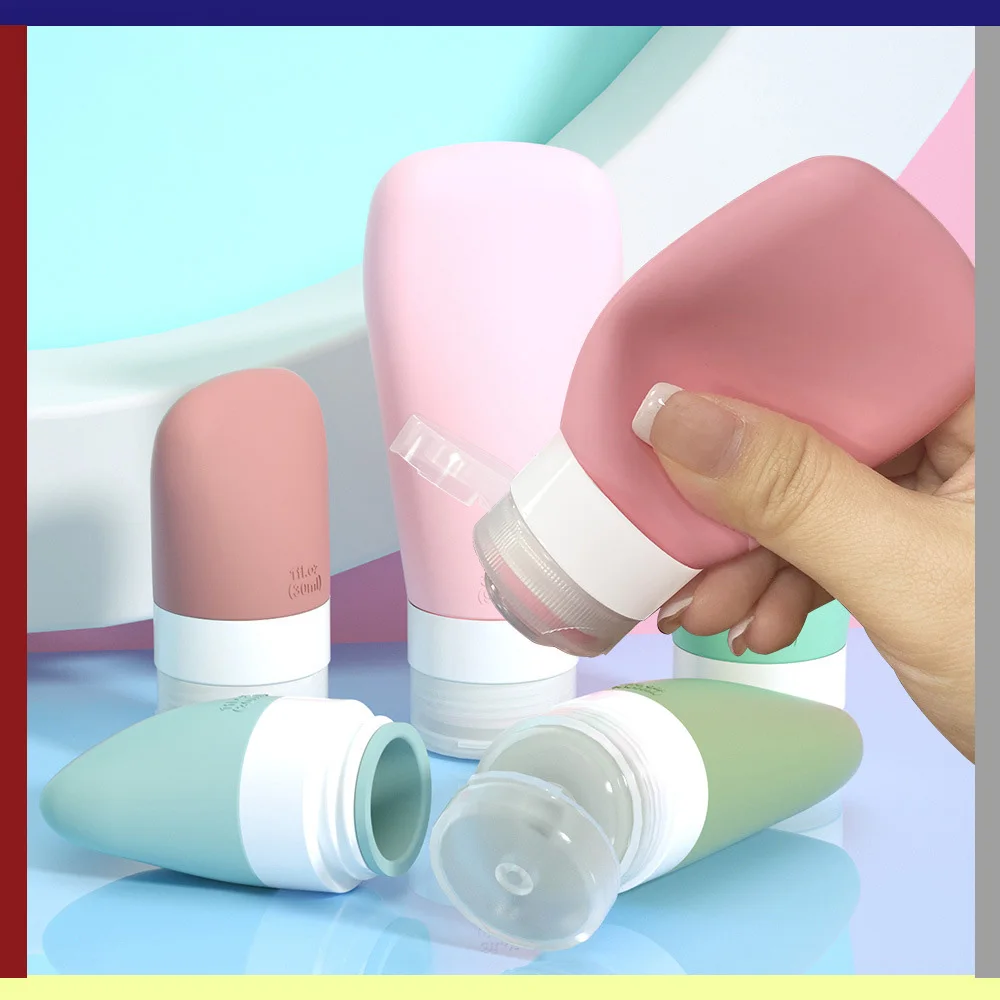 

5Pcs 90ml Silicone Travel Bottles Set, Leakproof Refillable Squeeze Containers for Lotion Shampoo Toner Cream, Portable Toiletry