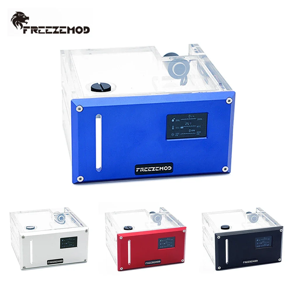 FREEZEMOD AIO Water Tank Cuboid Tranpserant LCD Reservoir Desktop Flow Velocity Temperature Monitor DATA Combo Square GQSX-Y2S