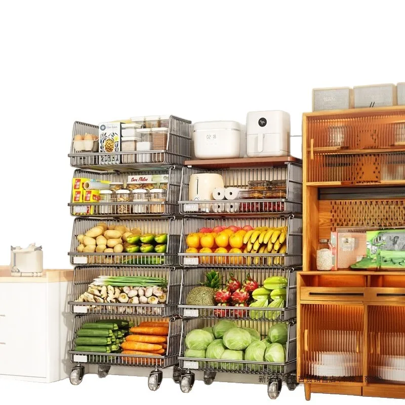

/Kitchen vegetable rack floor trolley multi-layer removable vegetable basket household fruit and vegetable snack storage shelf