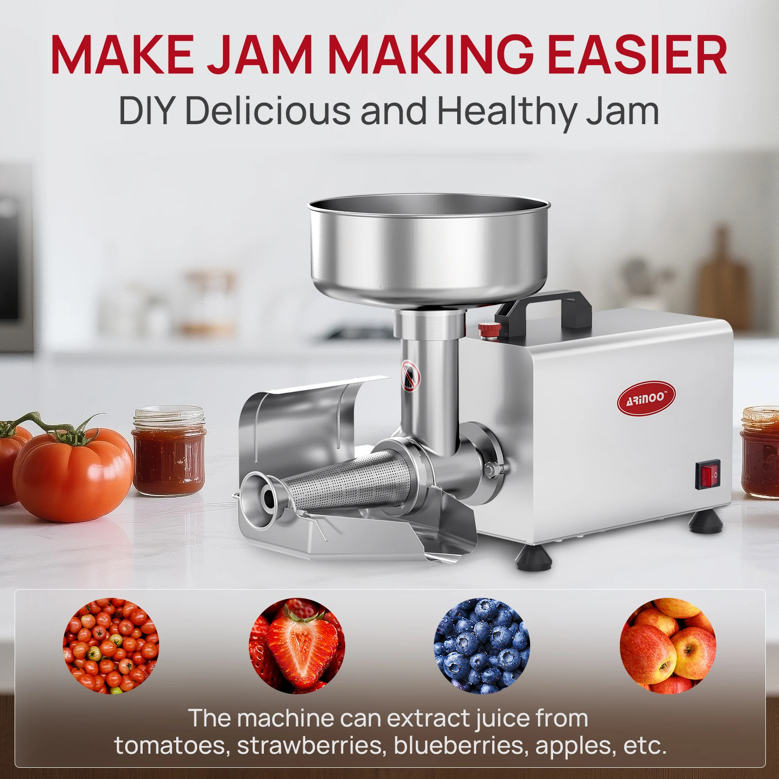 Electric 450W Stainless Steel 304 Home Automatic Jam Machine Commercial Restaurant Core Motor Sauce Maker Fruit Vegetable Juicer