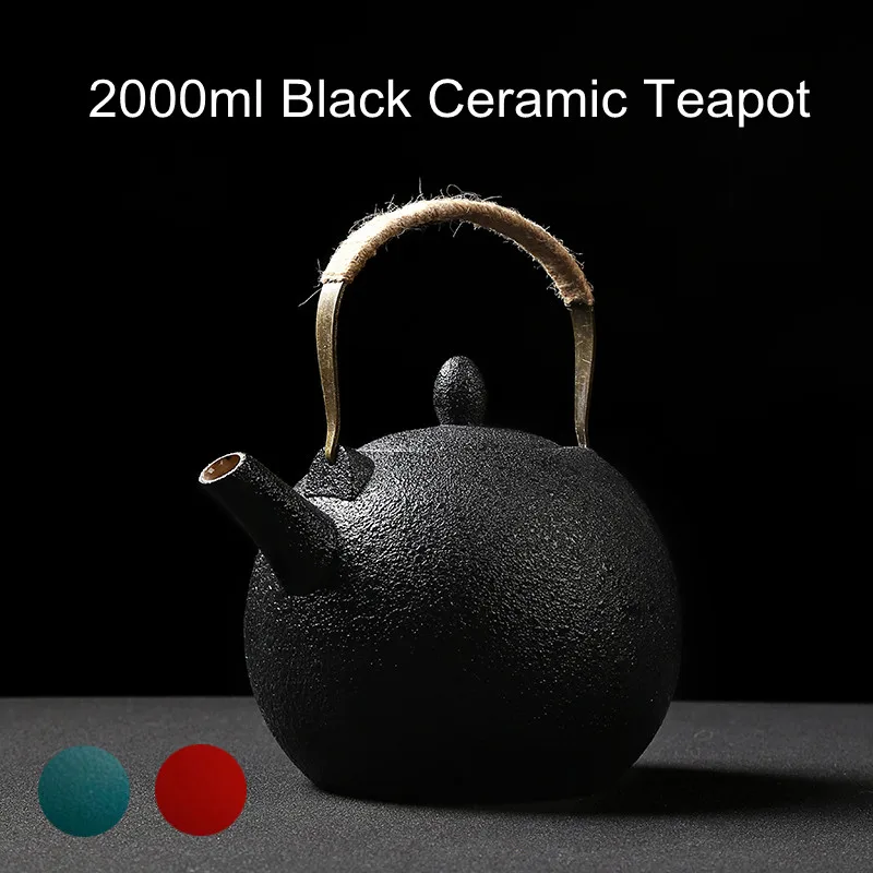 Japanese Style Vintage Ceramic Teapot Large Capacity 2000ml Black Tea Pot Home Hotel Restaurant Favor Chinese Teaset With Filter