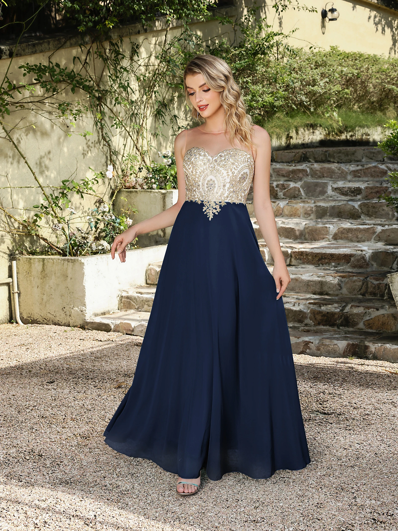 ยาวลูกไม้ชีฟองชุดราตรีBacklessผู้หญิงA-Line Sweetheart Beaded Elegantอย่างเป็นทางการงานแต่งงานชุดRobes De Soirée