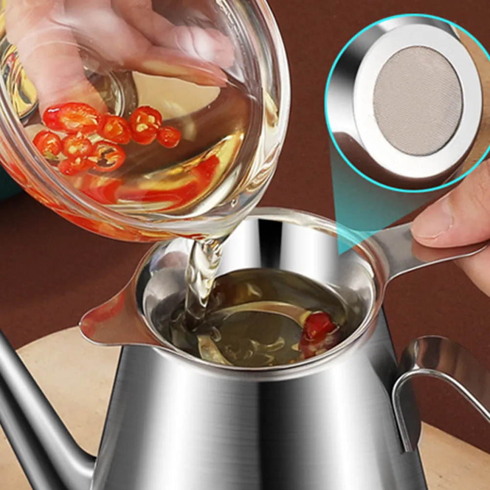 Olla para Aceite de Acero Inoxidable de Primera Calidad con Mango Cómodo, Dispensador de Aceite Esencial para Cocina, Botella para Vinagre y Salsas, Multiusos