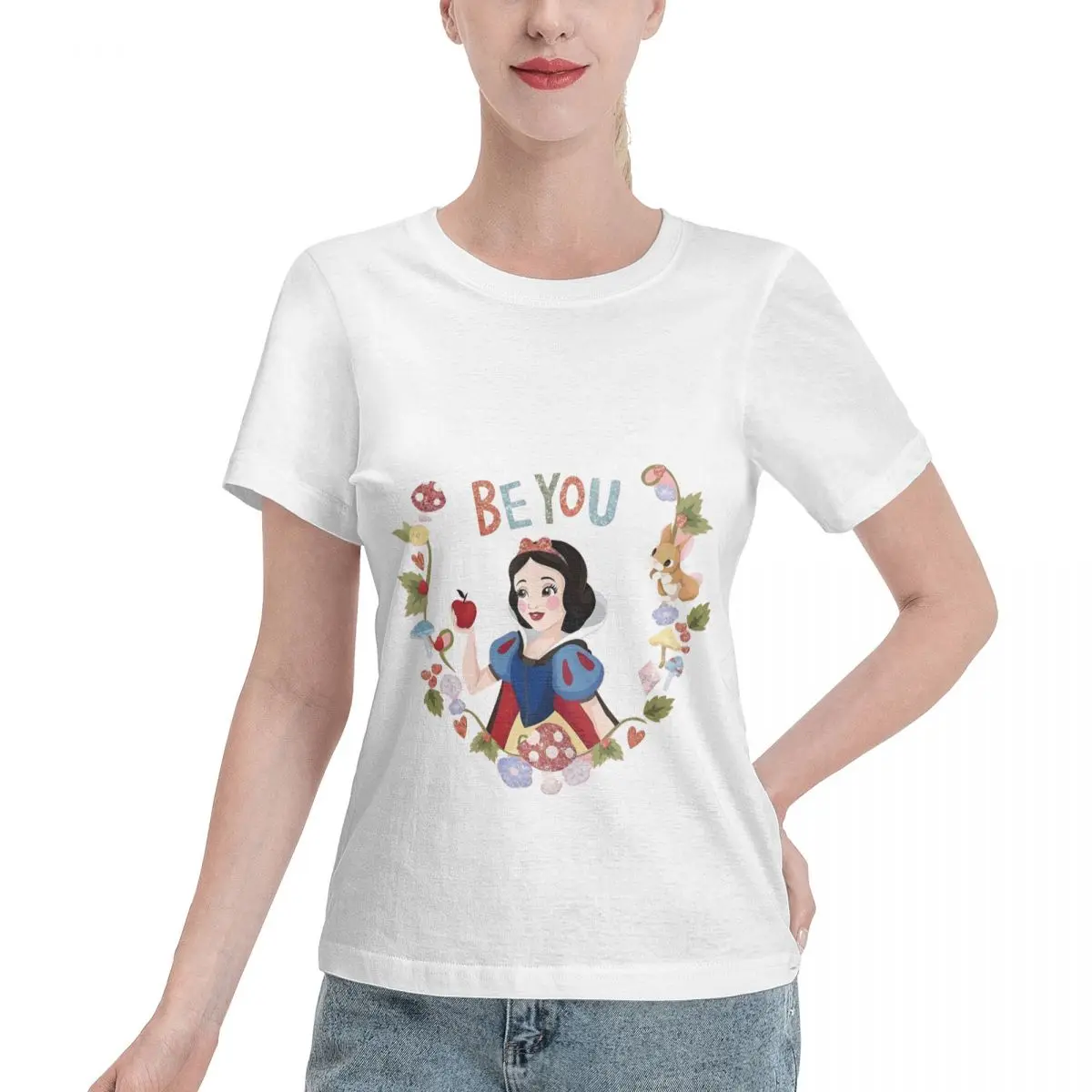 

Snow-White Women's 100% Cotton Short Sleeve T-shirt Top Loose Tshirt