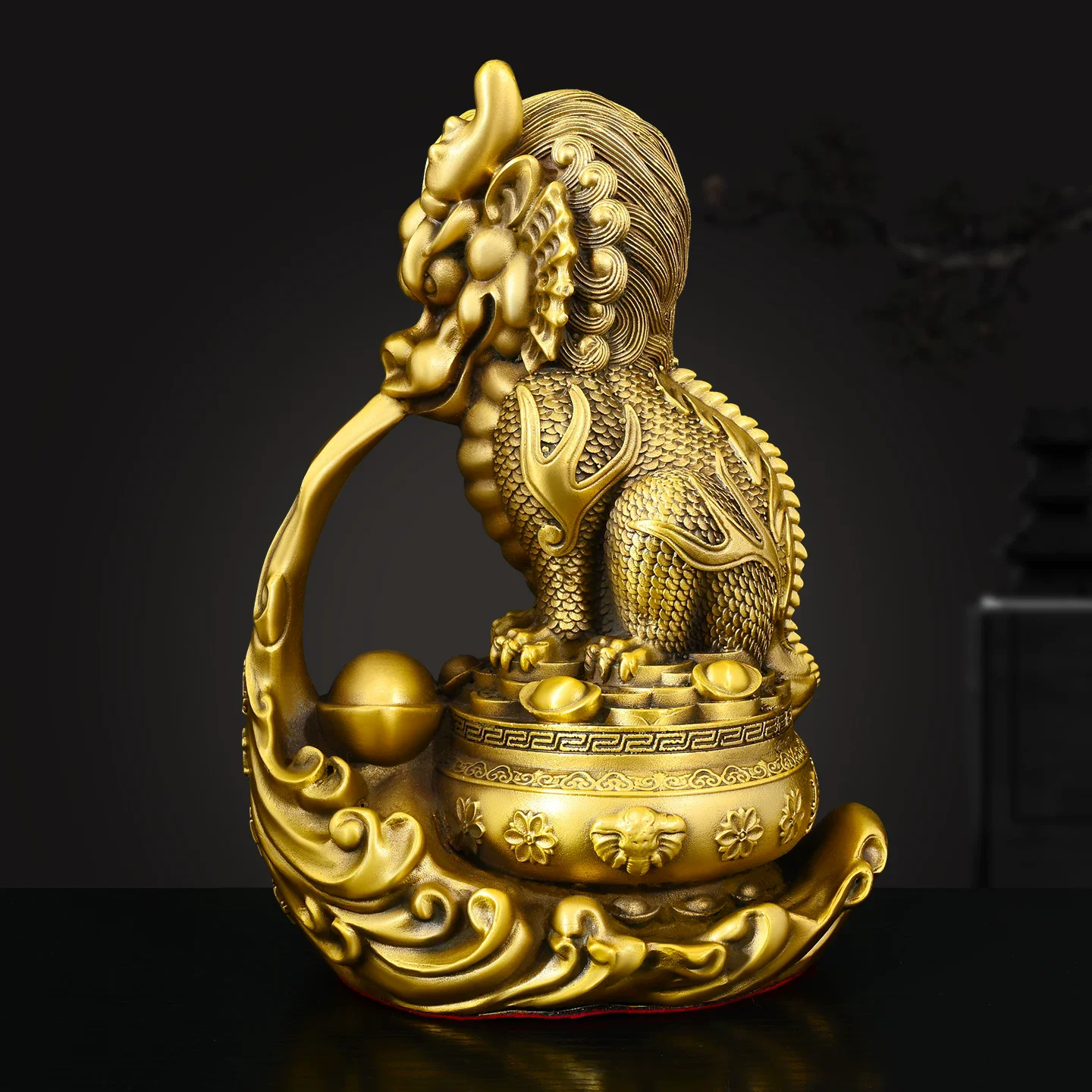 Feng Shui Water Absorbing Beast Statue， Pure Brass Bixi Ornament， Flood Protection Mythical Creature for Home Office， Wine Cabin