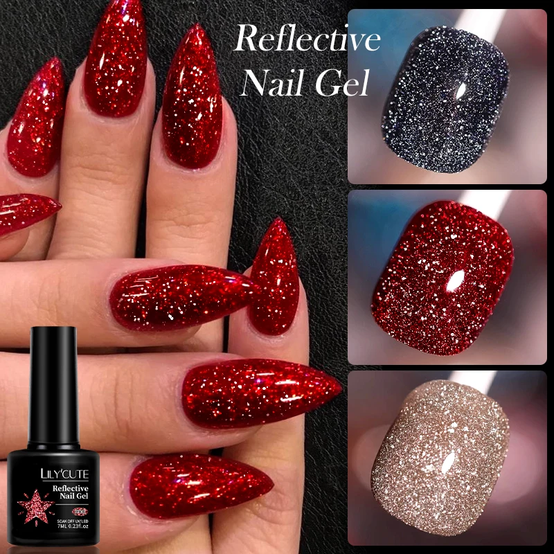 LILYCUTE 7ML rouge vif Gel scintillant vernis à ongles argent Gel réfléchissant coloré brillant paillettes manucure Nail Art Gel vernis