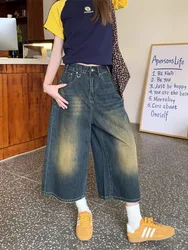Retro Blue Wide Short Jeans Women Baggy Y2k Jorts Casual Vintage Streetwear Harajuku Korean Style Denim Shorts Basic Summer 2024