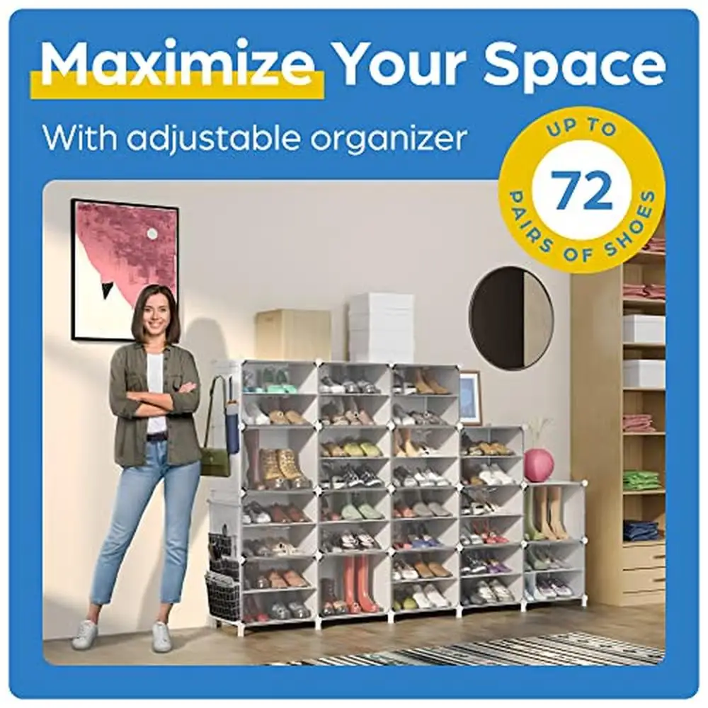 Clear Shoe Closet Cabinet Organizer Rack Stackable 72 Pairs Space Saving