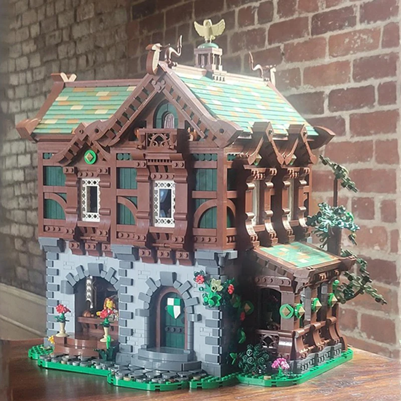 9485pcs Moc Green Dragon Bakery Medieval Modular Building Blocks Castle Creativity Assembly Bricks Toys Kids Educational Gifts