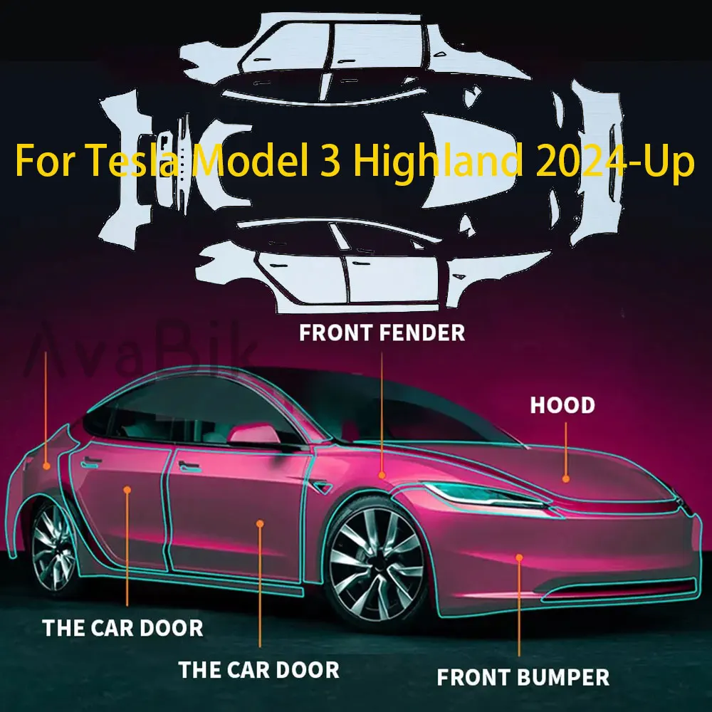 PPF TPU Pre-Cut Car Body Transparent Stickers For Tesla Model 3 Highland 2024 Paint Protection Film Clear Car Cover Anti Scratch