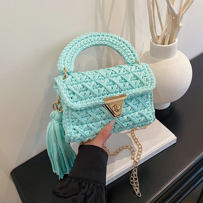 

Women's Crochet Knitted Handbag Handmade Woven Yarn Shoulder Bag Large Capacity Beach Tote Summer Vacation Shopping Travel Bag