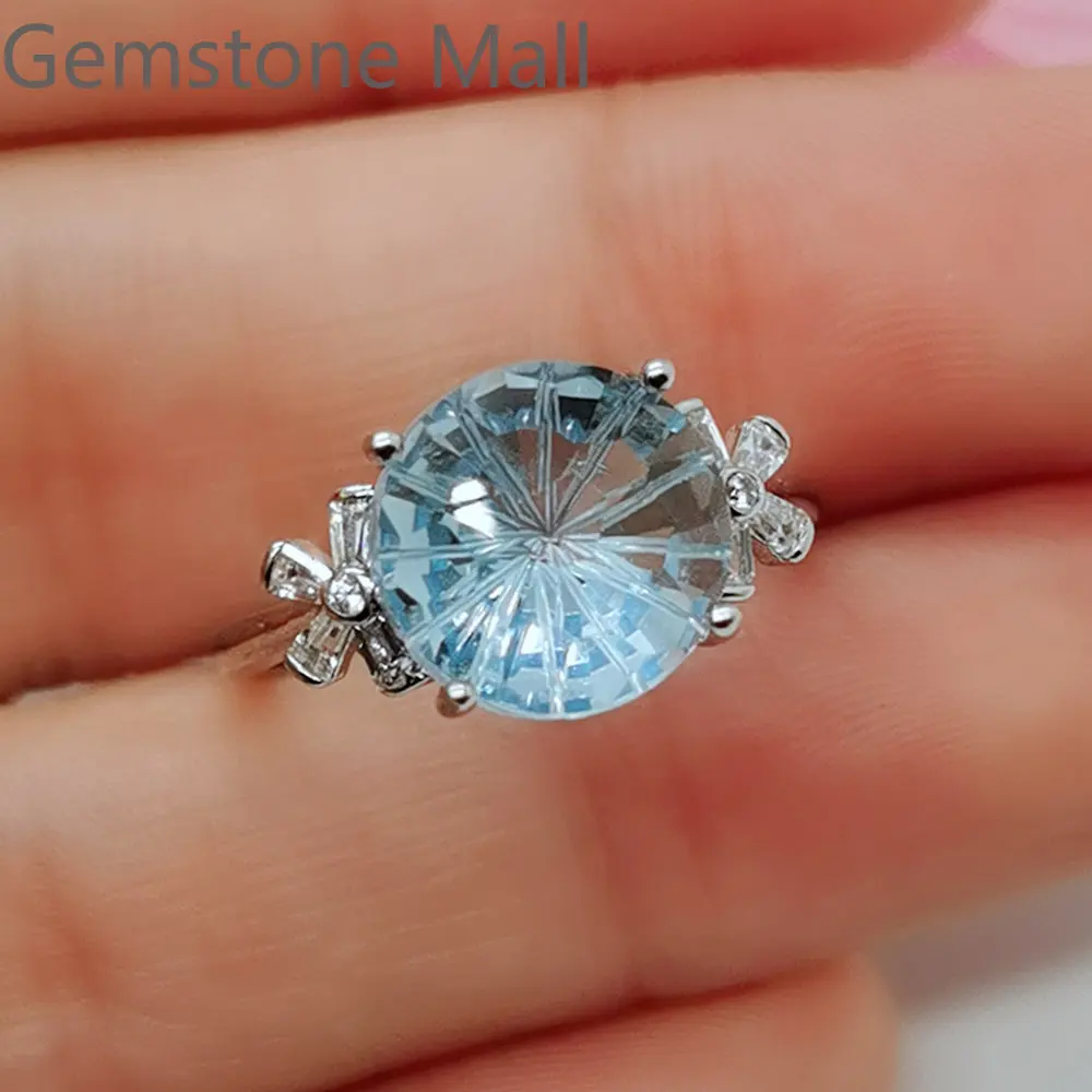 

4ct VVS Grade Natural Topaz Ring 10mm Brilliant Round Light Topaz Wedding Ring 925 Silver Gemstone Jewelry