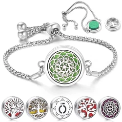 Trendy Flower Stainless Steel Pattern Aromatherapy Bracelet Essential Oil Diffuser Perfume Lockets Women Charm Bracelet Jewelry