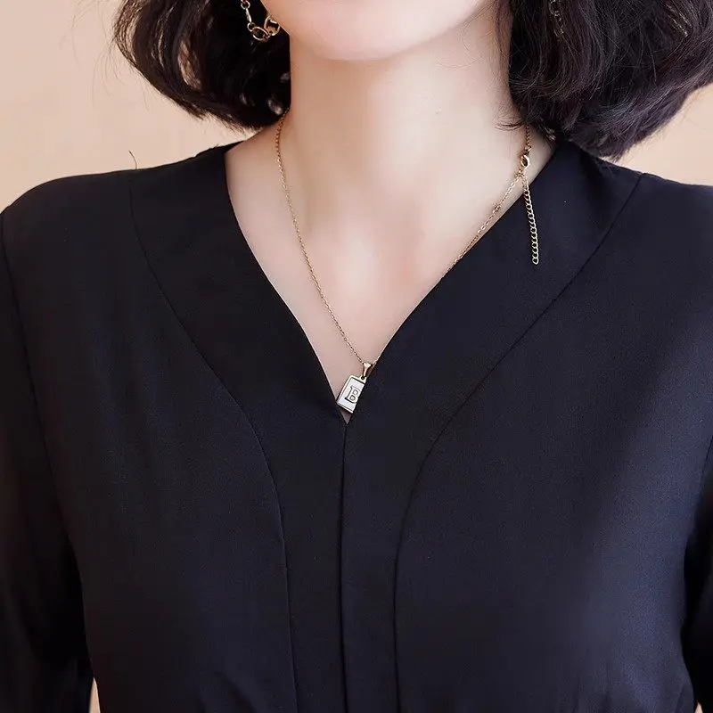 Vestido maxi feminino de chiffon primavera outono 2025 – vestido boho em camadas elegante com decote em V de manga comprida, tamanho grande flowy casual chique G522