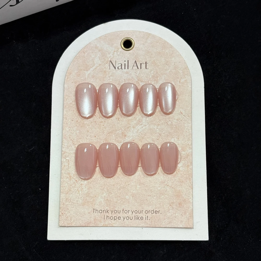 144 teile/schachtel Natürliche Nude Cat Eye Künstliche Nägel Kurze Mandel Design Volle Abdeckung Fasle Nagel Acryl Drücken Auf Nägel Elegante Nagel patches – Detail 2