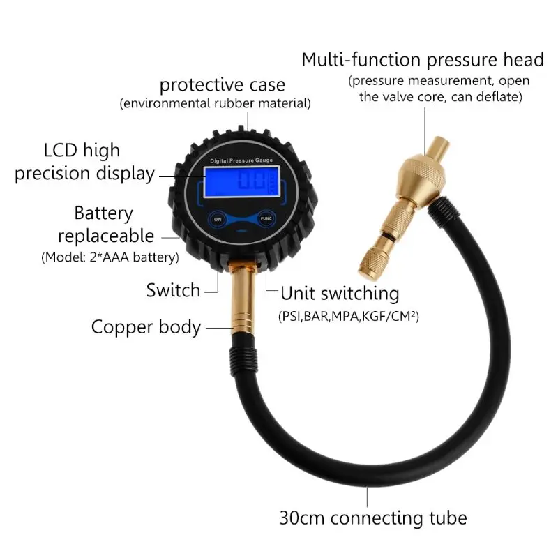 Professional Tire Deflator Pressure Gauge with Pressure Gauge for Valve for 4X4 Large Offroad Tires Bike Automobiles