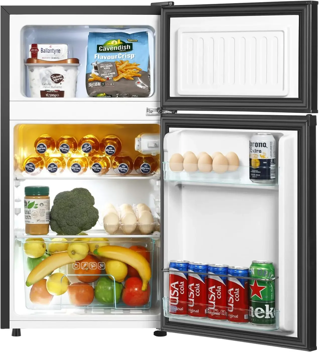 Fridge With Freezer,3.2 Cu.Ft Compact Refrigerator,Mini Refrigerator With 2 Doors For Bedroom,Office,Kitchen,Apartment,Dorm(sliv