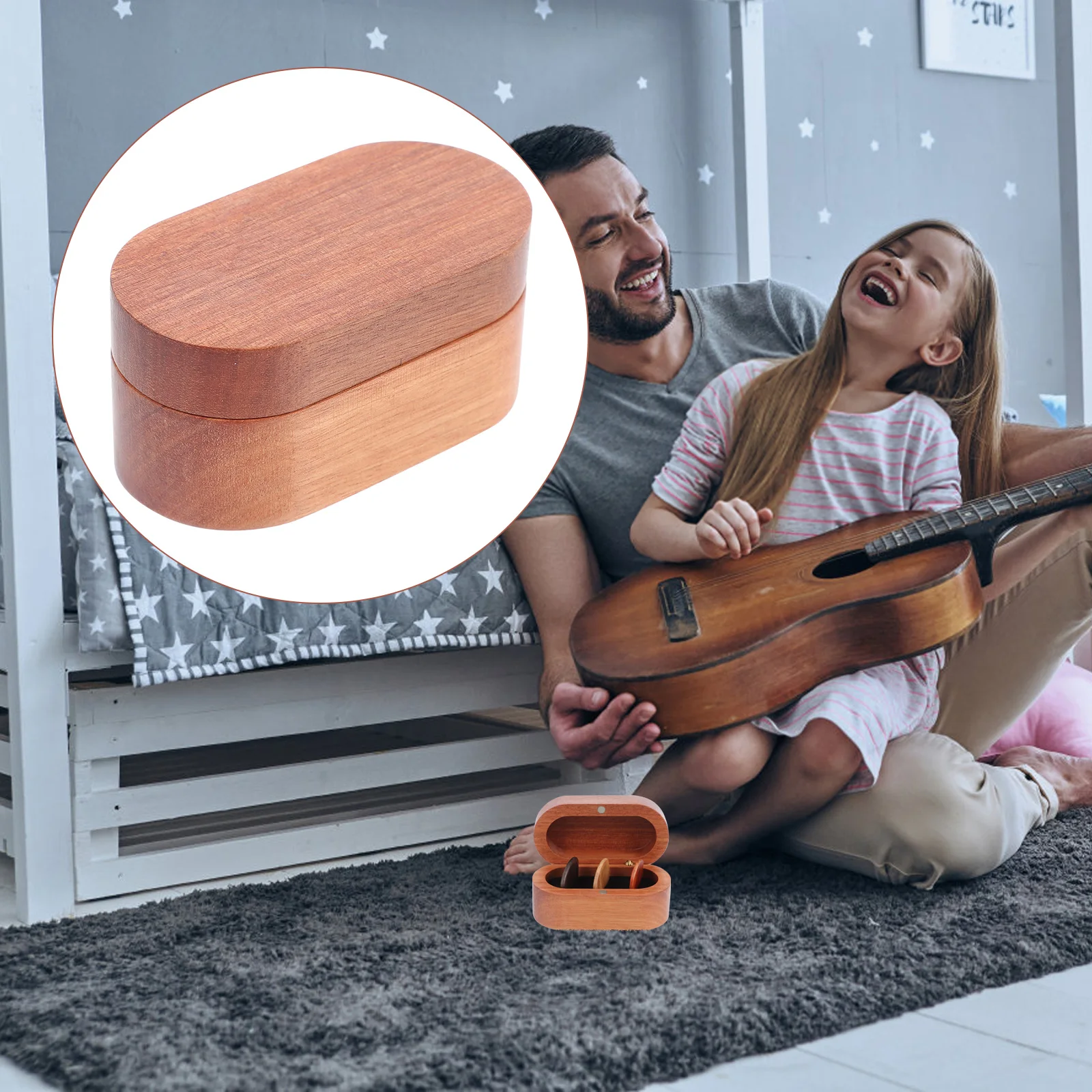 

Solid Wood Guitar for Travel Shaped Holder Holders Wooden Picks Plectrum Case Organizer