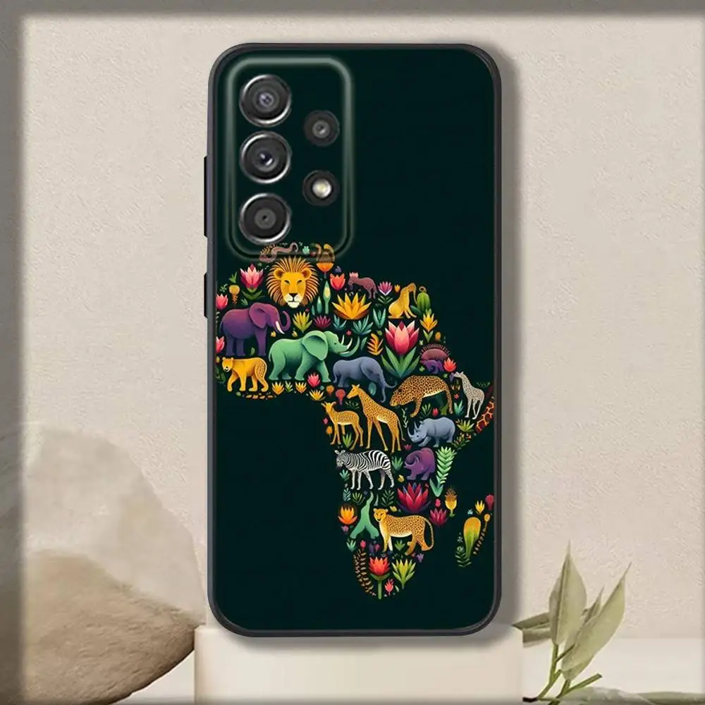 حافظة هاتف خريطة أفريقيا Geogra لهاتف سامسونج S 25,24,23,22,30,21,10,9,Ultra,Plus,Lite,FE,4,5G حافظة سوداء ناعمة