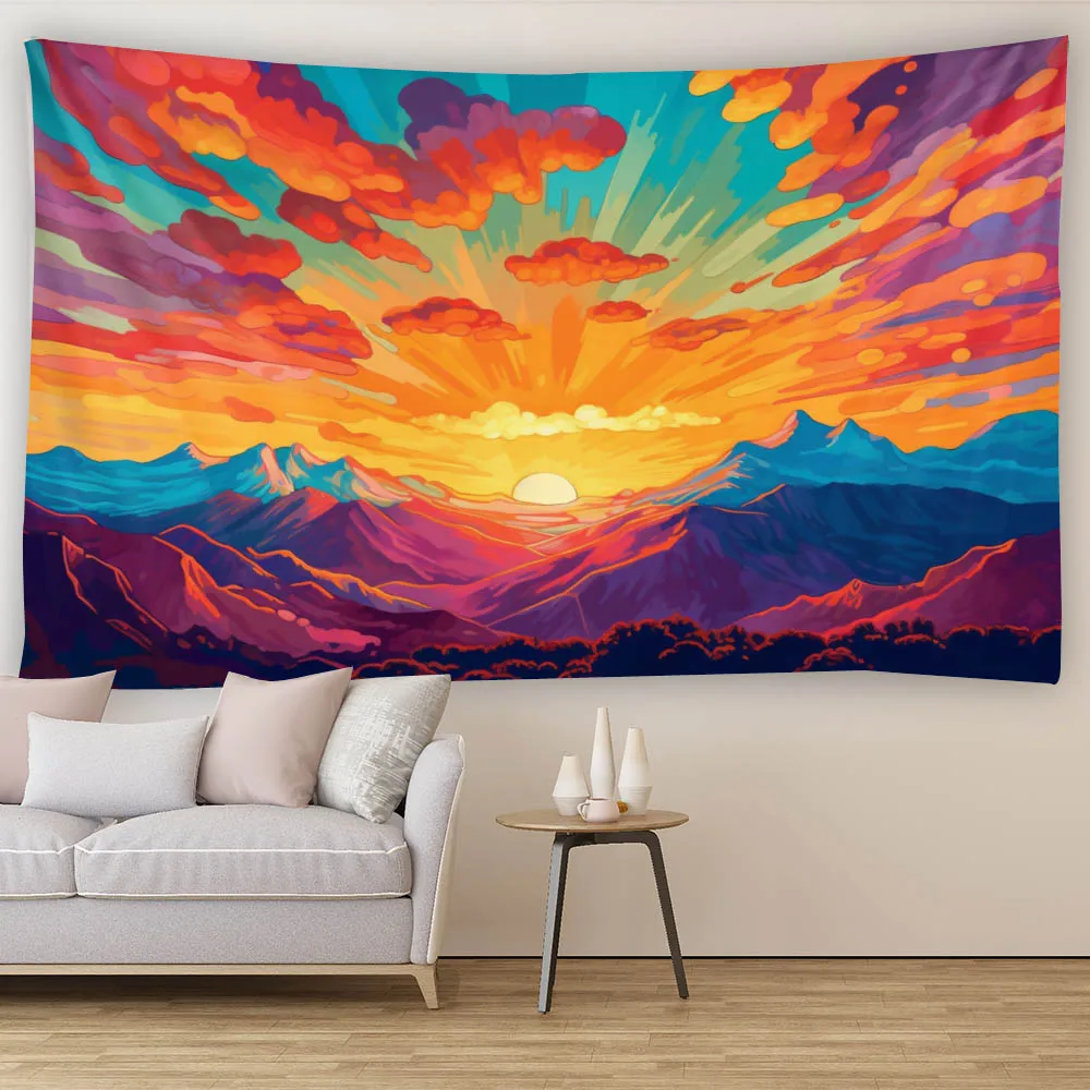 Sunrise Colorful Landscape Tapestry Starry Sky Aurora Dreamy Forest Bedroom Decor Aesthetic Polyester Fiber Wall Hanging 4