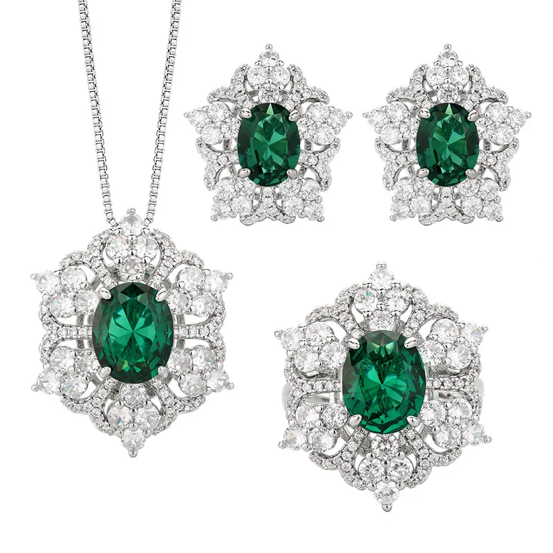 Jewelry Set Decorative Earrings Necklace Ring Emerald Green High-end Versatile Women's Hair Accessories